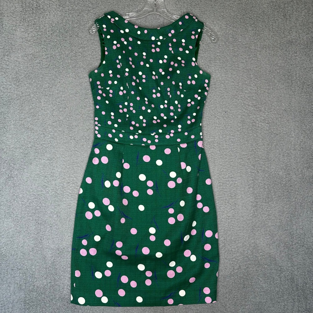 Boden Green Polka Dot Sheath Dress Sleeveless Cotton Blend US 6R